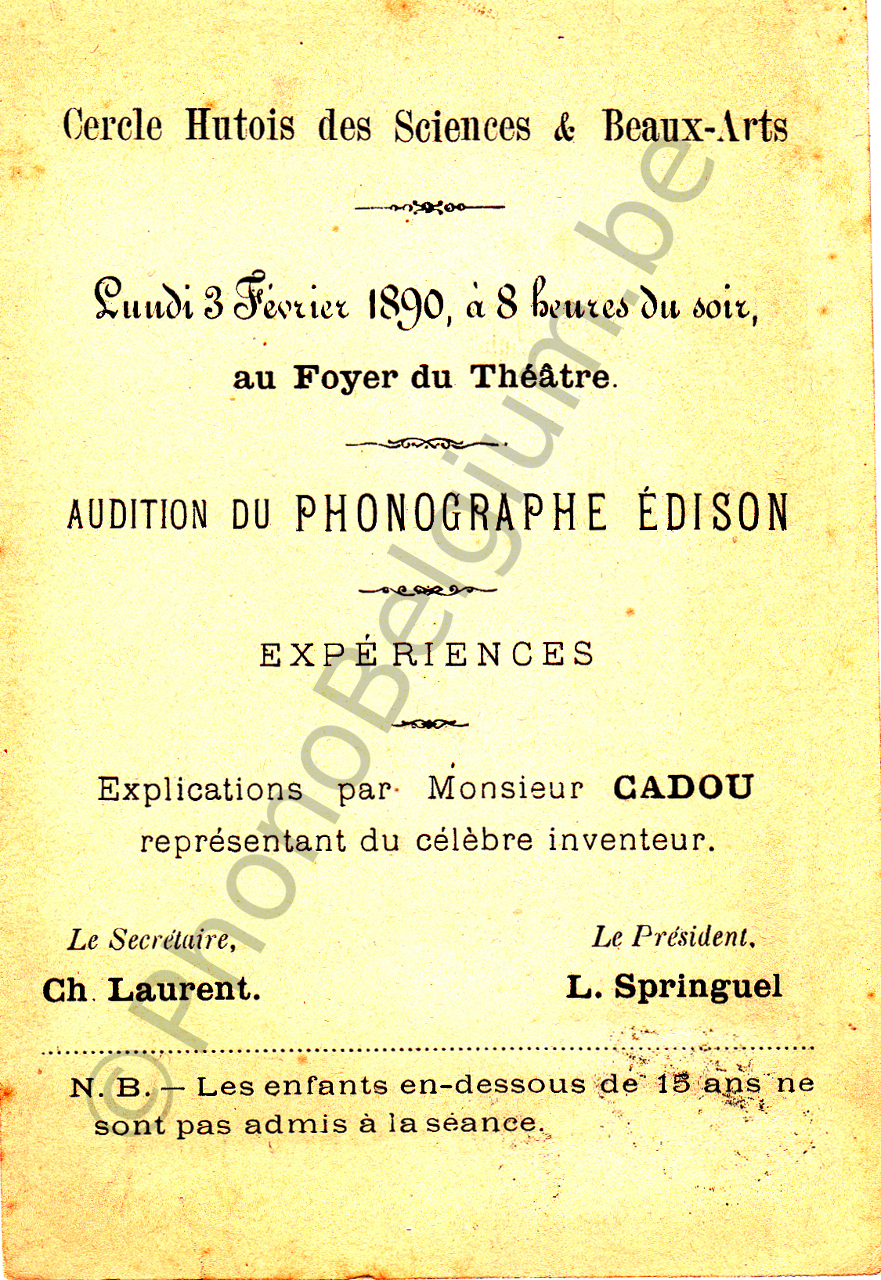 Cercle Hutois des Sciences et Beaux-Arts Edison 1890