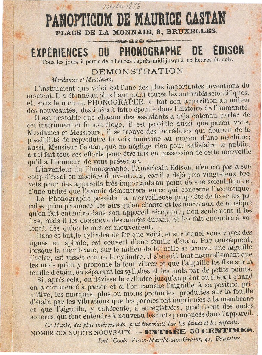Panopticum Maurice Castan Edison 1878